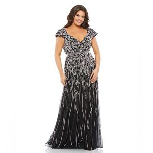 Mac Duggal Black Maxi Dress with Silver Embellishments